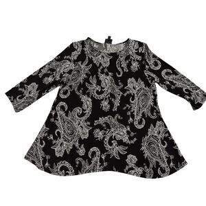 JM Collection Petite XL Black White Paisley Print Tunic Top 3/4 Sleeve
